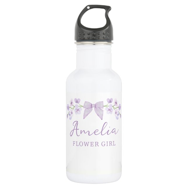 Cute Pretty Lavender Floral Bow Flower Girl Kids 532 Ml Water Bottle (Front)