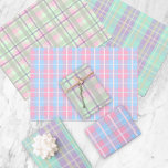 Cute Pretty Pastel Birthday Party Plaid Patterns Wrapping Paper Sheet<br><div class="desc">Set of three wrapping paper sheets. Each sheet features a different plaid pattern in pastel shades of pink,  purple,  green,  blue,  green and yellow.</div>