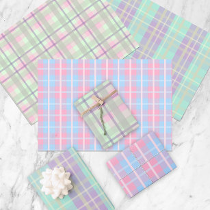 Cute Pretty Pastel Birthday Party Plaid Patterns Wrapping Paper Sheet