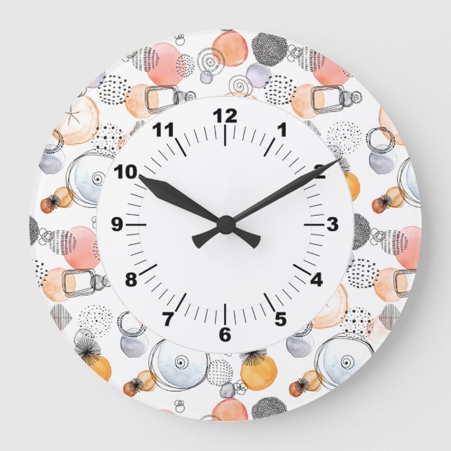 Cute Pretty Pattern Pink and Blue Abstract Large Clock (Front)