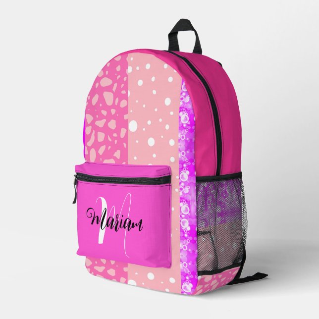 Cute Pretty Pink Colours - Aesthetic Name Monogram Printed Backpack (Back Corner Right)