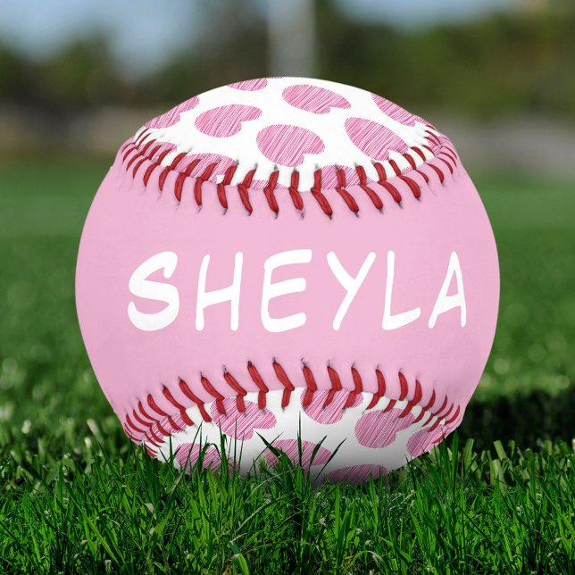 Cute Pretty Pink Heart Pattern Name Softball (Creator Uploaded)