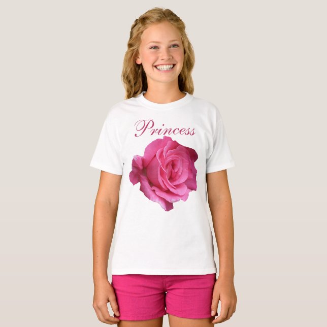 Cute pretty pink rose floral girly princess fun T-Shirt (Front Full)
