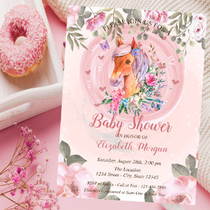 Cute Pretty Pony Floral Baby Shower  Invitation