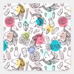 Cute Pretty Unicorn Pattern Square Sticker