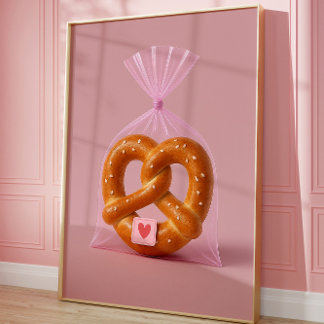 Cute Pretzel Art Print, Cosy Bakery Kitchen Wall Poster