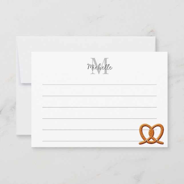 Cute Pretzel Drawing Lined Monogram Personalized Card (Front)