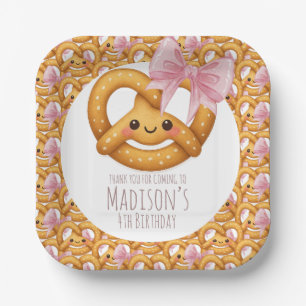 Cute Pretzel Girl Birthday Party Paper Plate