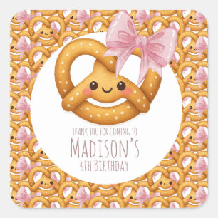 Cute Pretzel Girl Birthday Party Square Sticker