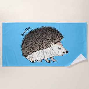 Cute prickly hedgehog cartoon illustration beach towel