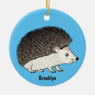 Cute prickly hedgehog cartoon illustration ceramic ornament
