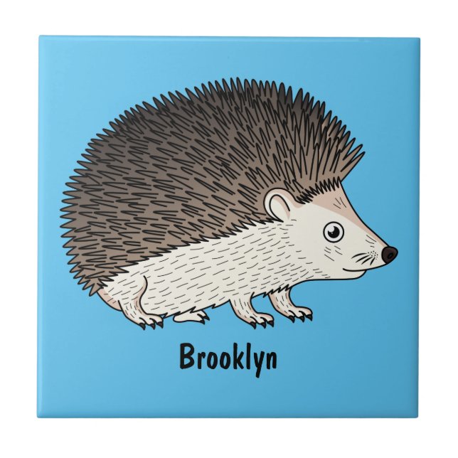 Cute prickly hedgehog cartoon illustration ceramic tile (Front)