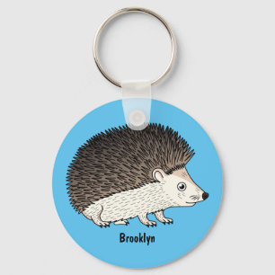 Cute prickly hedgehog cartoon illustration key ring