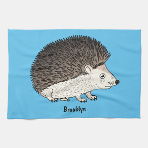 Cute prickly hedgehog cartoon illustration tea towel