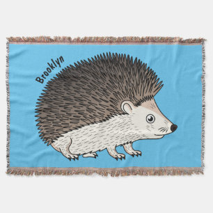 Cute prickly hedgehog cartoon illustration throw blanket