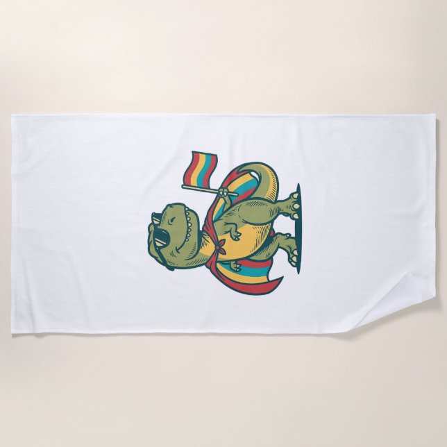 Cute Pride Dinosaur Vector Shirt Design_1 Beach Towel (Front)