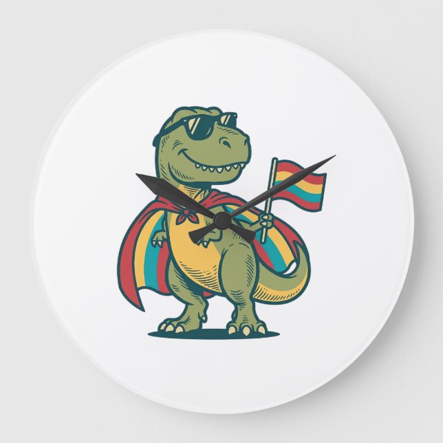 Cute Pride Dinosaur Vector Shirt Design_1 Large Clock (Front)