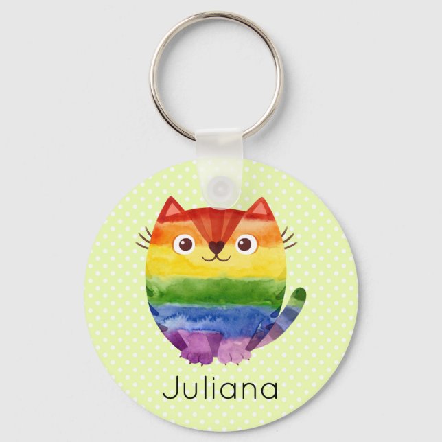Cute Pride Kitty Watercolor  Key Ring (Front)
