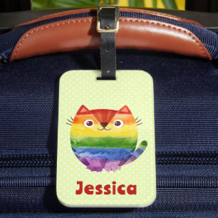 Cute Pride Kitty Watercolor Personalised Luggage Tag