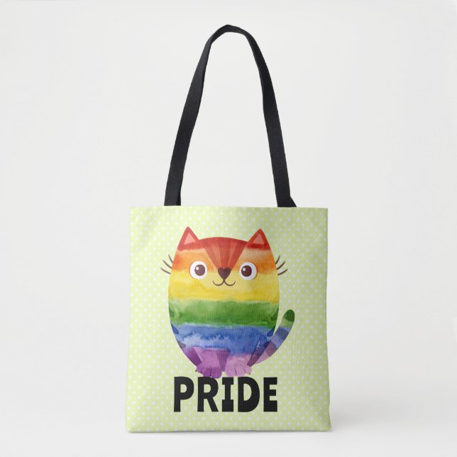 Cute Pride Kitty Watercolor Tote Bag (Front)