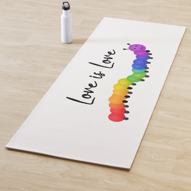 Cute PRIDE Rainbow colours smiling caterpillar Yoga Mat (In Situ)
