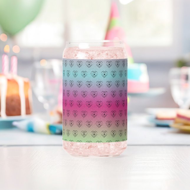 Cute Pride Rainbow Hearts Pattern Can Glass (Insitu (Birthday))