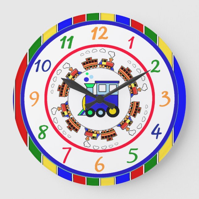 Cute Primary Colours Choo Choo Train Large Clock (Front)