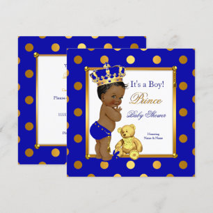 Cute Prince Baby Shower Boy Royal Blue Gold Ethnic Invitation