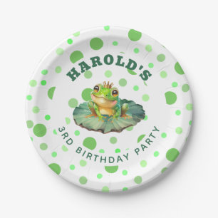 Cute Prince Frog Green Dots Birthday Party Paper Plate