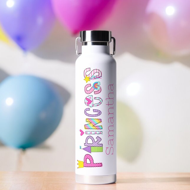 Cute Princess Alphabet Personalised Water Bottle (Creator Uploaded)