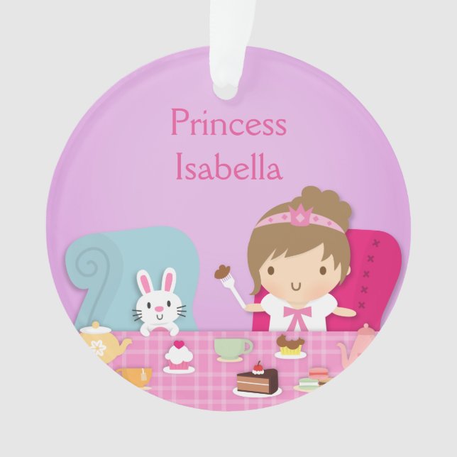 Cute Princess and Bunny Tea Party Girls Room Ornament (Front)