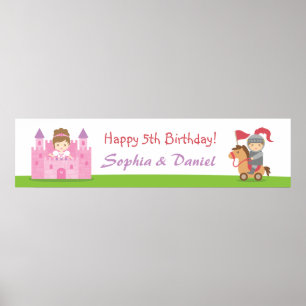 Cute Princess and Knight Birthday Party Banner Poster