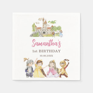 Cute Princess and Knights Birthday Napkin