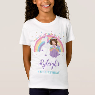 Cute Princess and Unicorn Rainbow Birthday Outfit  T-Shirt