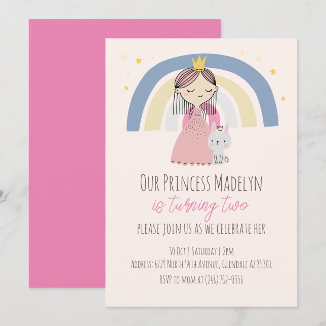 Cute Princess Birthday Party Invitation (Front/Back)