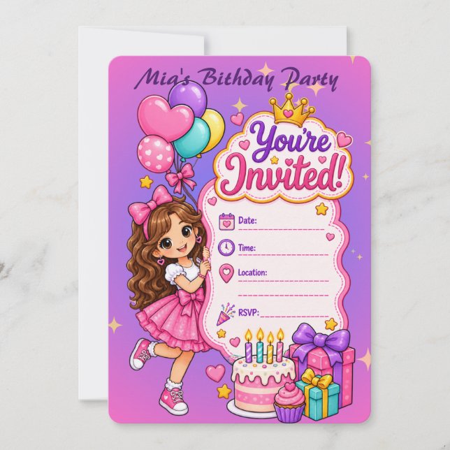 Cute Princess Birthday Party Invitation (Front)