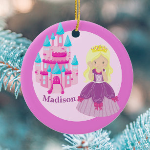 Cute Princess Blonde Girl Custom Kids Christmas Ceramic Ornament