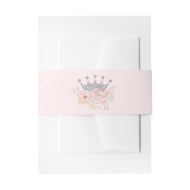 Cute Princess Blush Pink Silver Baby Girl Birthday Invitation Belly Band (Front Example)