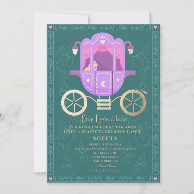 Cute Princess Car Fairytale Birthday Party  Invitation (Front)