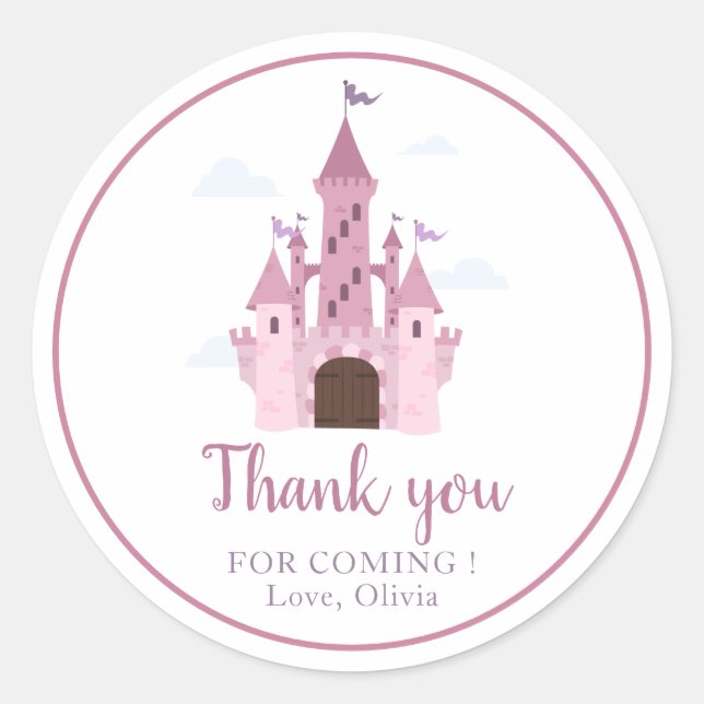 Cute Princess Castel Girls 1st Birthday Thank You Classic Round Sticker (Front)