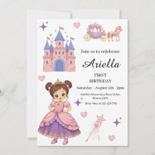 Cute Princess Castle Carriage Girl Birthday Invitation