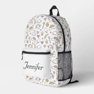 Cute Princess Castle Girl White Printed Backpack