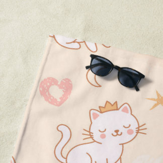 Cute Princess Cat Wearing Crown Beach Towel