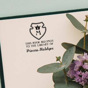 Cute Princess Crown Emblem Monogram Book Plate Self-inking Stamp