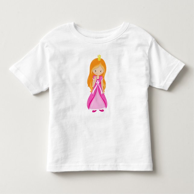 Cute Princess, Crown, Orange Hair, Pink Dress Toddler T-Shirt (Front)
