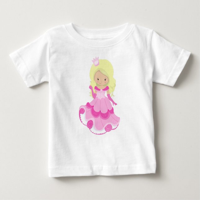 Cute Princess, Crown, Pink Dress, Blonde Hair Baby T-Shirt (Front)