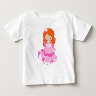 Cute Princess, Crown, Pink Dress, Orange Hair Baby T-Shirt
