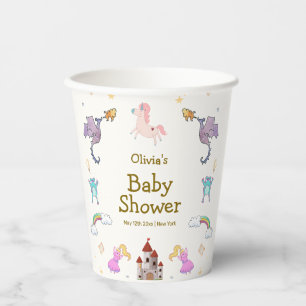 Cute Princess Dragon Unicorn Baby Shower Paper Cups