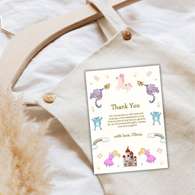 Cute Princess Dragon Unicorn Baby Shower Thank You Card (Cute Princess Dragon Unicorn Baby Shower Thank You Card)