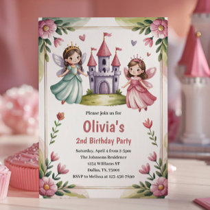 Cute Princess Fairy 2nd Birthday Party Invitation